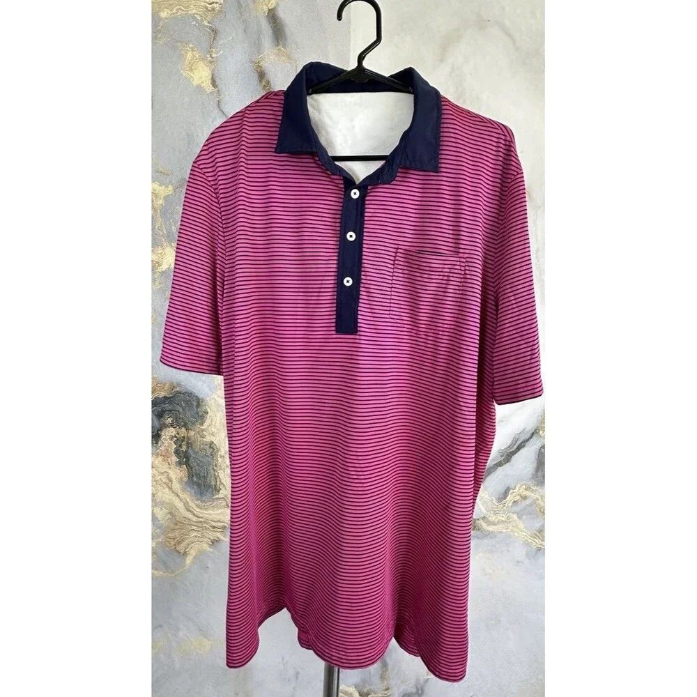 Men’s RLX Ralph Lauren Polo Golf Pink Navy Blue Short Sleeve Sz XL Logo Designer